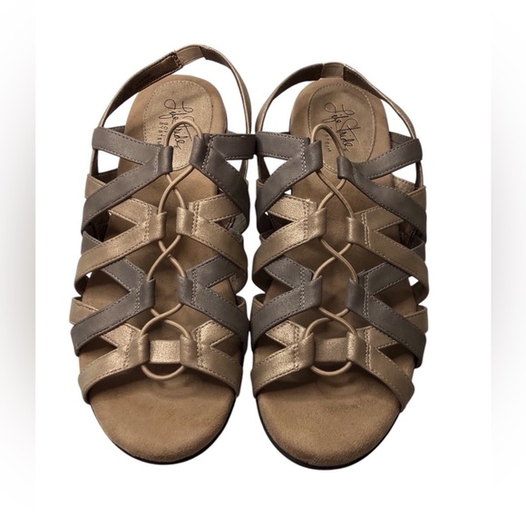 Life Stride Soft System Women’s 10M Bronze and Silver Strappy Sandals EUC - Picture 1 of 4